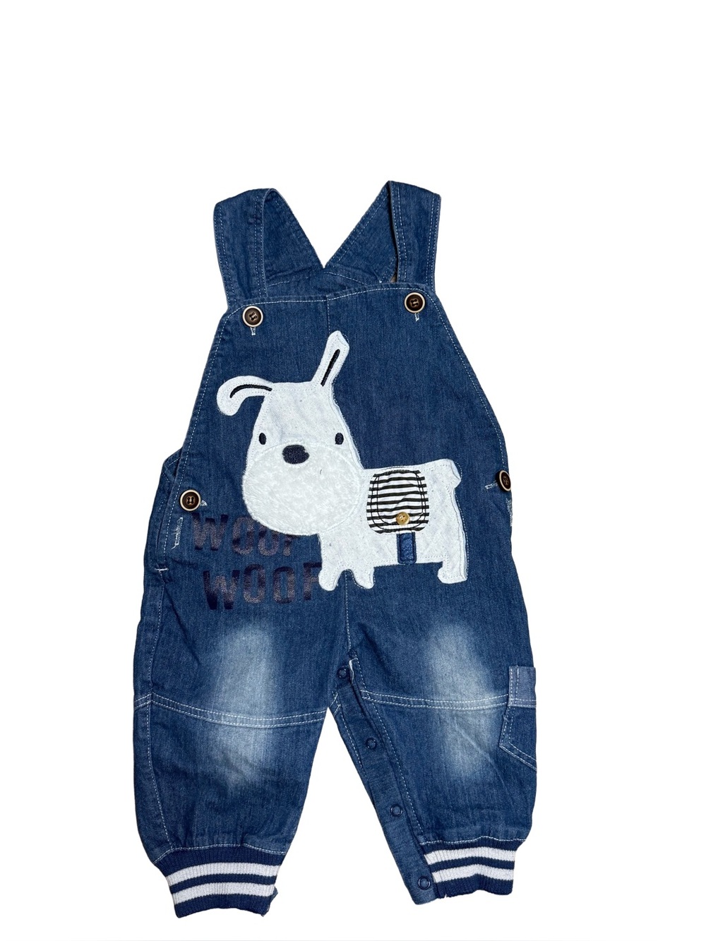 Baby Denim Dog Overalls With Ribbed Cuffs Romper Blue size ~12-18 months
